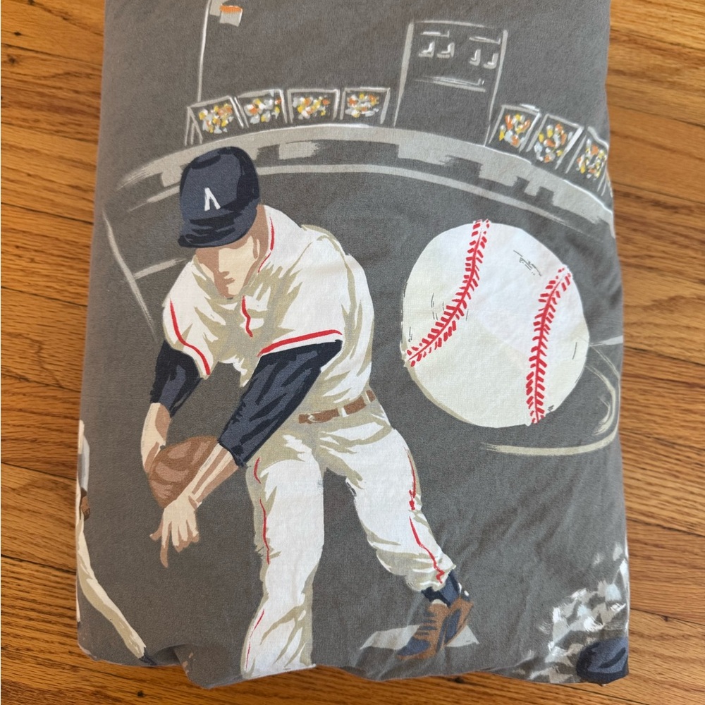 Pottery Barn Kids Baseball Themed Bedding in Gray and White